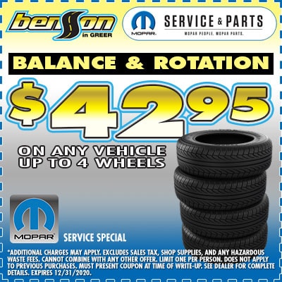 Tire Balance Rotation Greer SC 29650 Benson CDJR