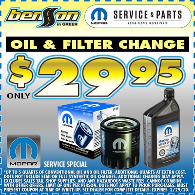 Oil Filter Change Greer SC 29650 Benson CDJR