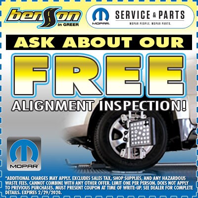 Free Alignment Inspection Greer SC 29650 Benson CDJR