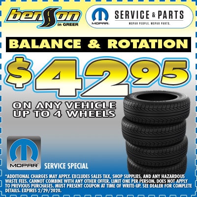 Tire Balance Rotation Greer SC 29650 Benson CDJR