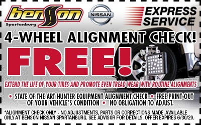 Free Alignment Inspection Spartanburg SC 29303 Benson Nissan