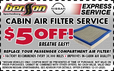 Cabin Air Filter Service Spartanburg SC 29303 Benson Nissan