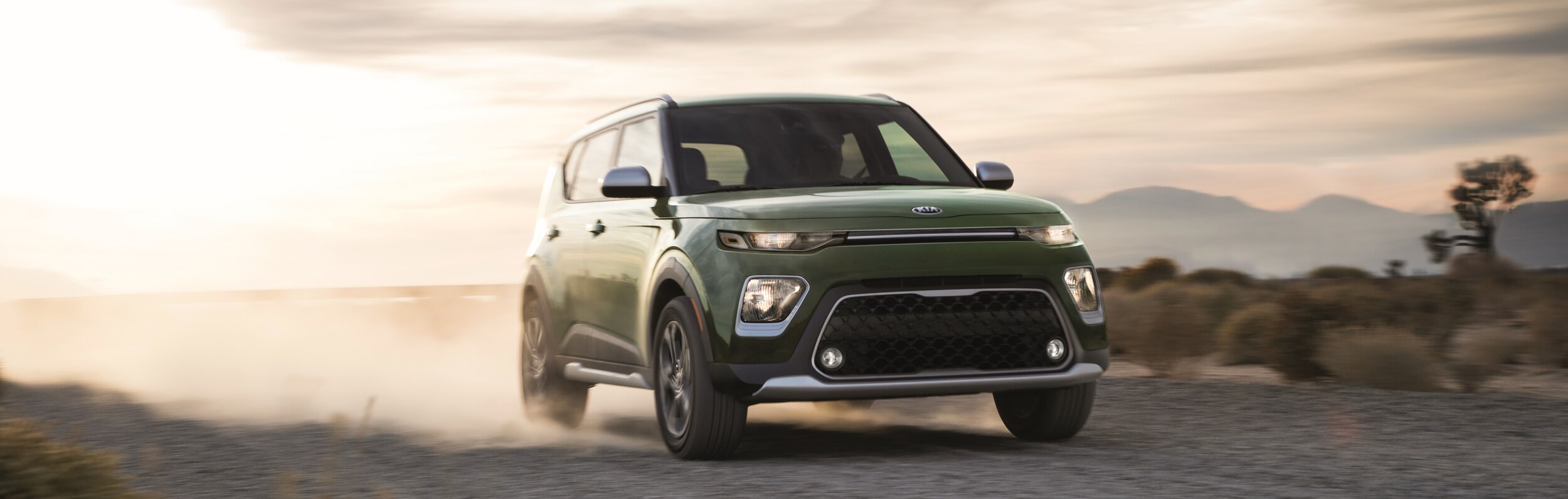 Kia Soul driving through desert