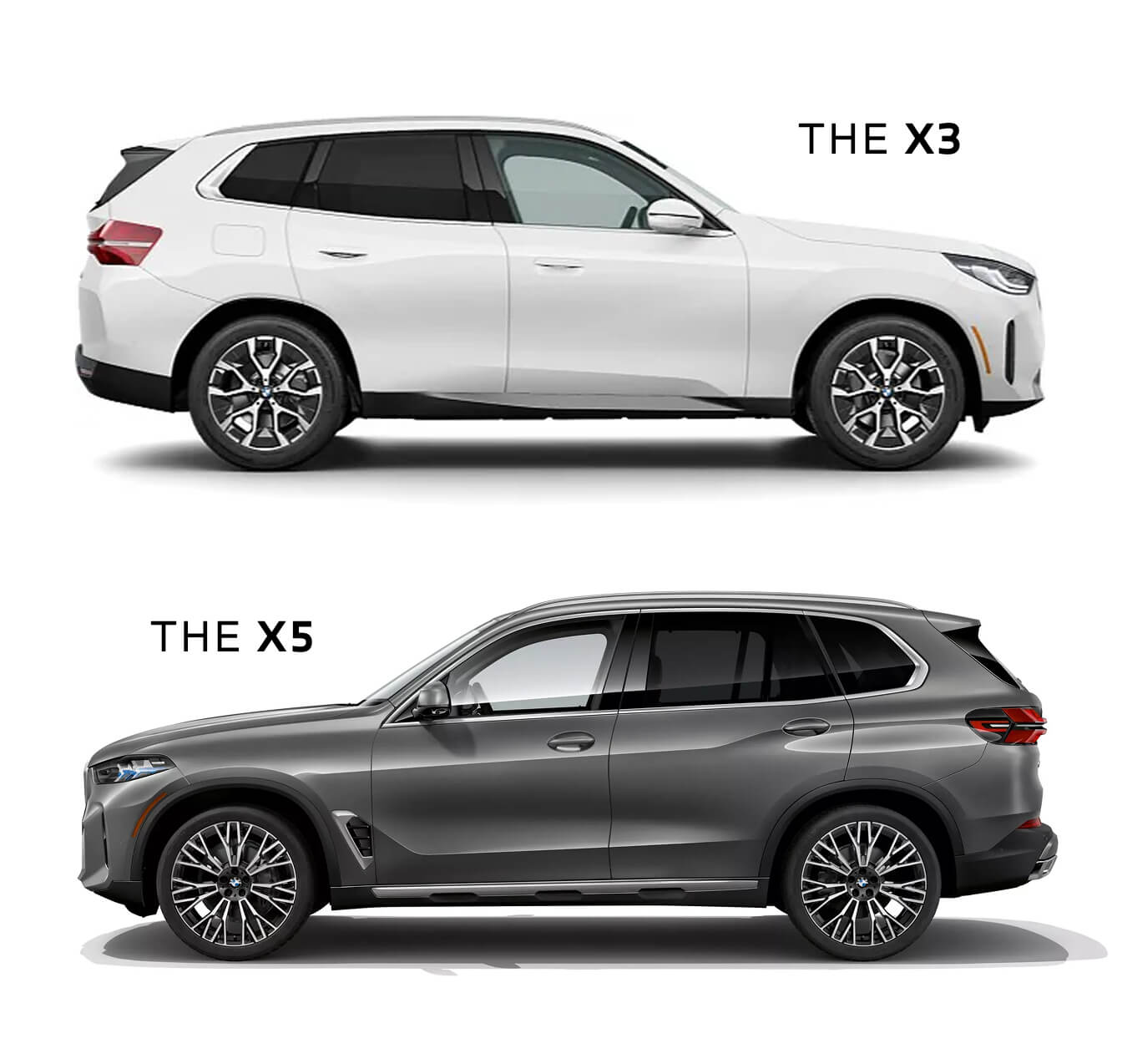 2025 BMW X3 in Alpine White & 2025 BMW X5 in Dark Graphite Metallic