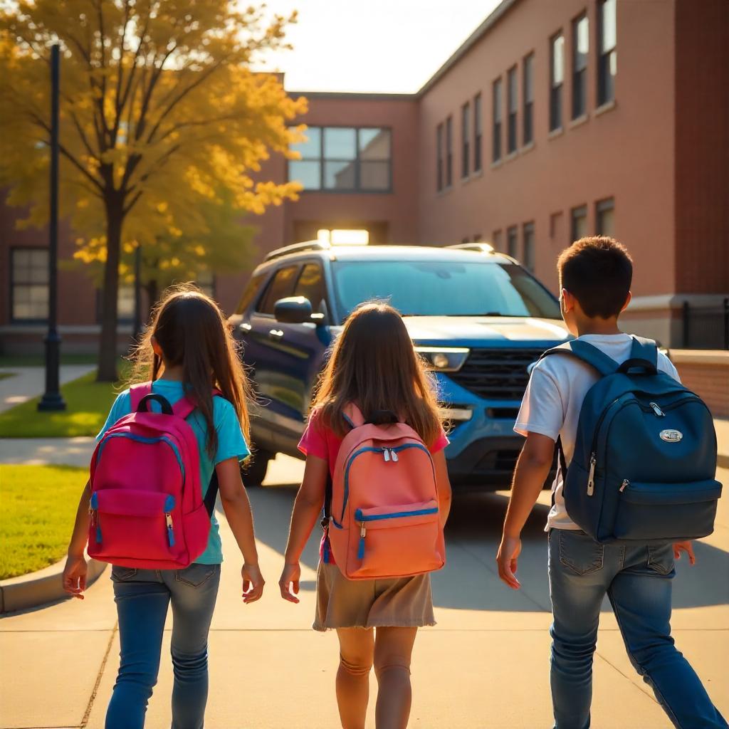 Children with backpacks walking to school