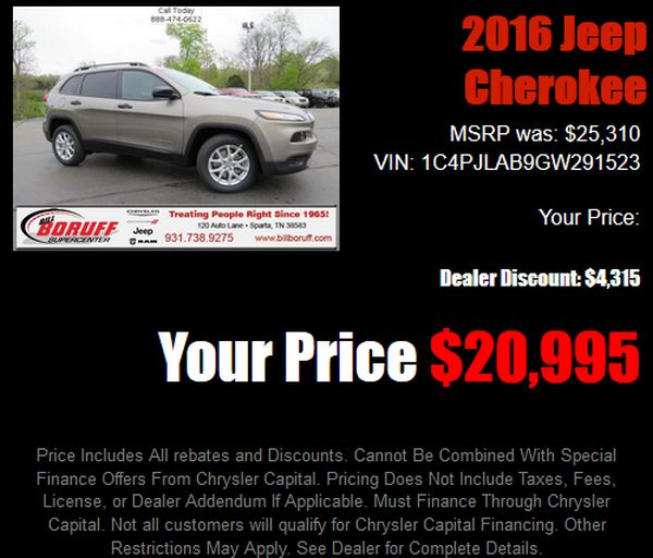 2016 Jeep Cherokee Special Offer Near Crossville TN 2016 Jeep Cherokee Special Offer Near Crossville TN