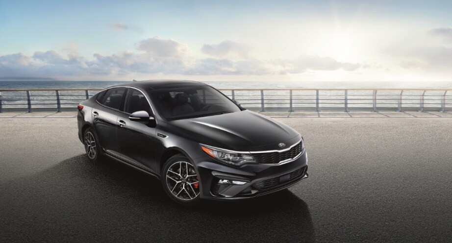 Black 2020 Kia Optima front passenger side view