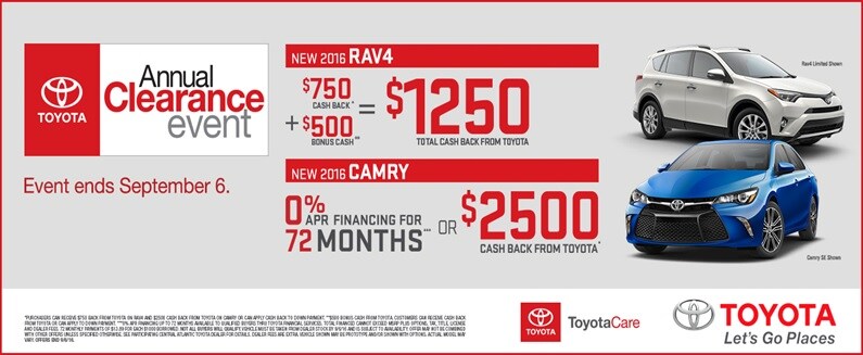 bill kidds toyota near baltimore presenting the annual clearance event big incentives and cash rebates on all new 2016 rav4s in stock and all new 2016 camrys in stock