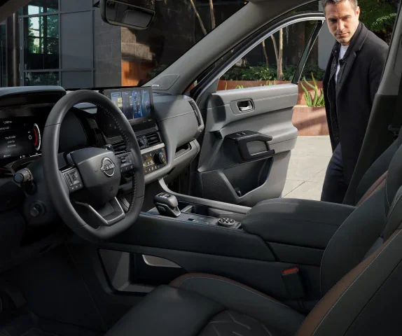 2026 Nissan Pathfinder driver cockpit and dashboard with 12.3-inch touchscreen