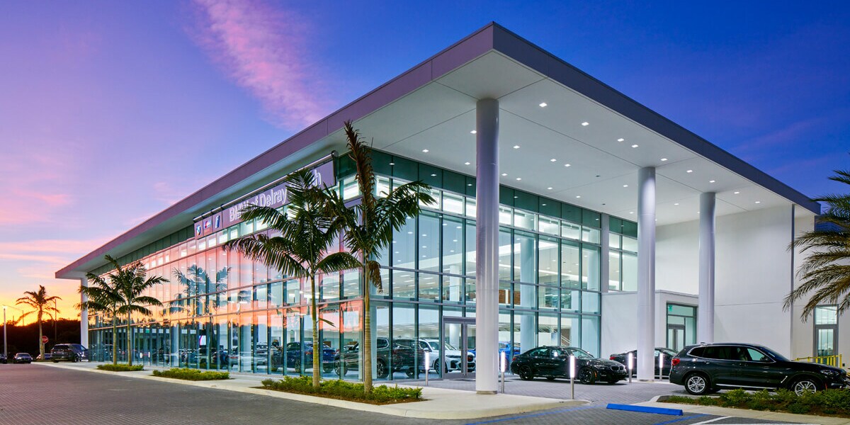 BMW of Delray Beach Exterior view of BMW of Delray Beach
in the evening