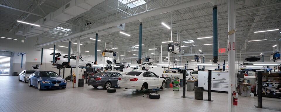 BMW Service in Houston Interior view of service bays at BMW of Houston North