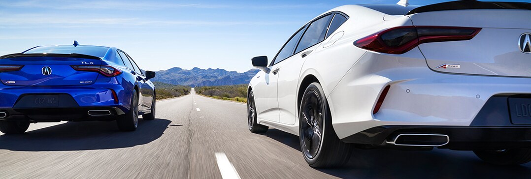 Model Features of the 2021 Acura TLX at Bobby Rahal Acura | Two TLX driving down highway