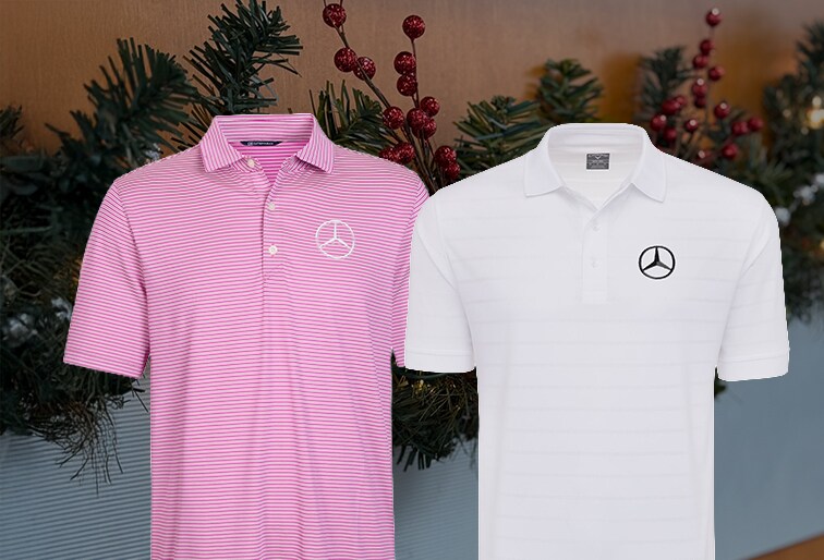 Patterned Mercedes-Benz polo shirt in display case