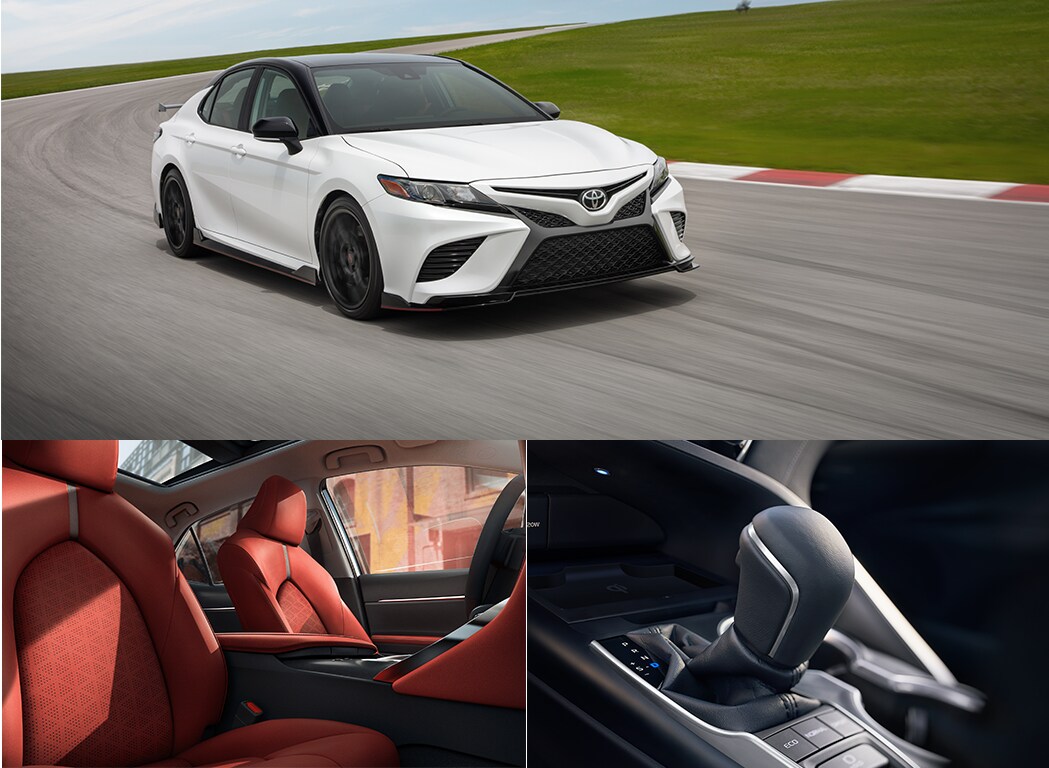The Top 3 Most Fuel Efficient Toyota Models at Bobby Rahal Toyota in Mechanicsburg, PA | Toyota Camry driving on track & interior photos of car