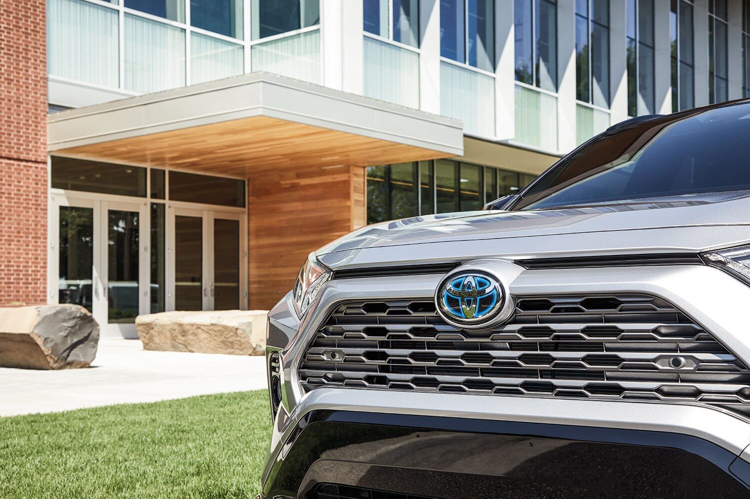 Toyota Hybrid for Everyone at Bobby Rahal Toyota | 2021 Toyota RAV4 Hybrid close up view of front grill