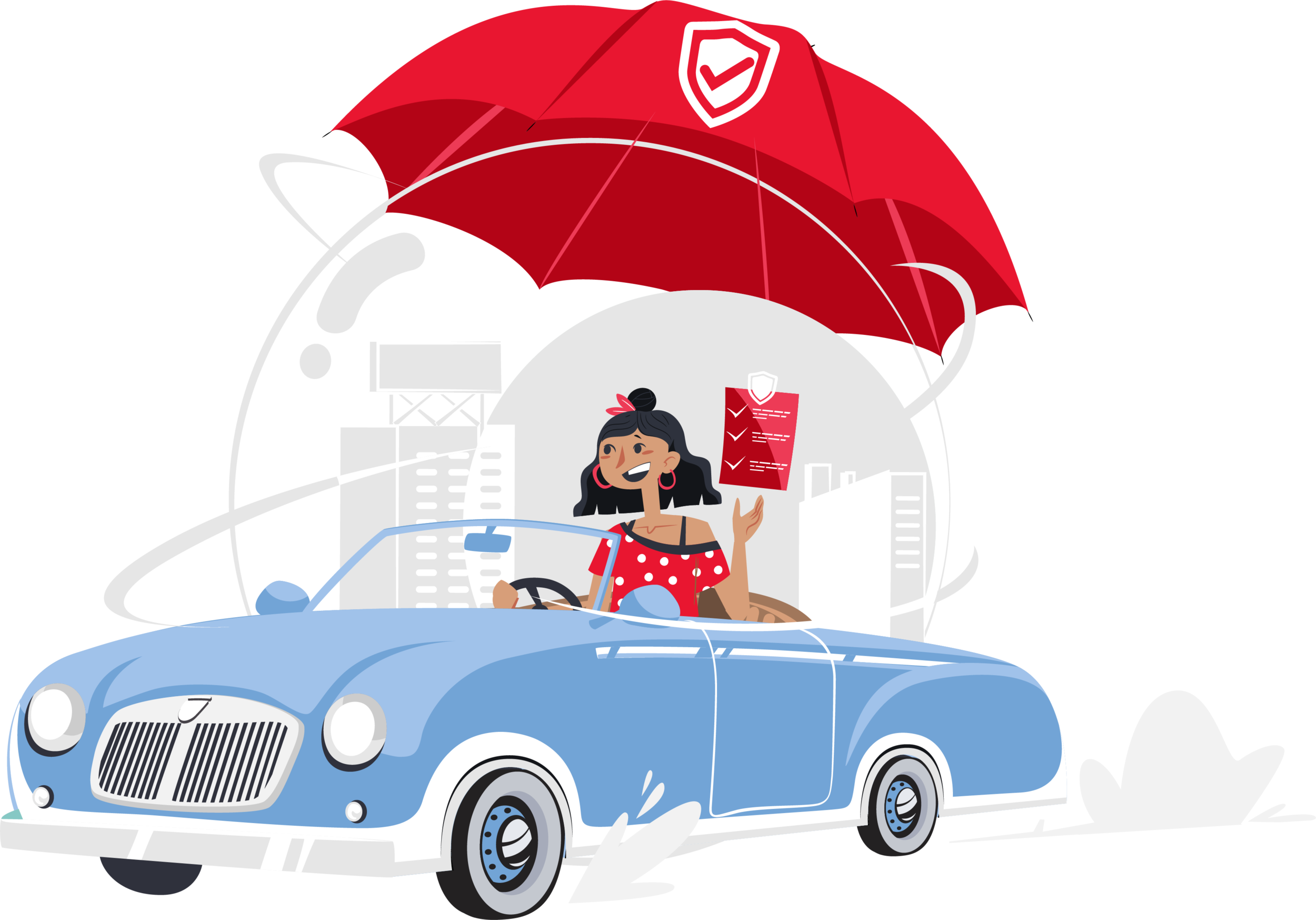 Defining APR at Bobby Rahal Toyota in Mechanicsburg, PA | Illustrated Woman in a Blue Car with a Protective Bubble and Umbrella Around her