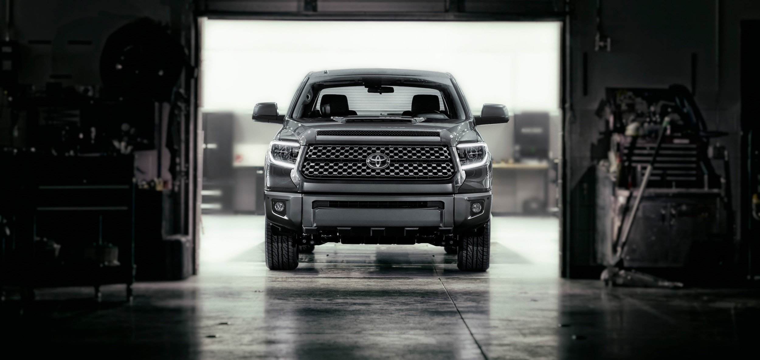 2018 Toyota Tundra driving out of garage