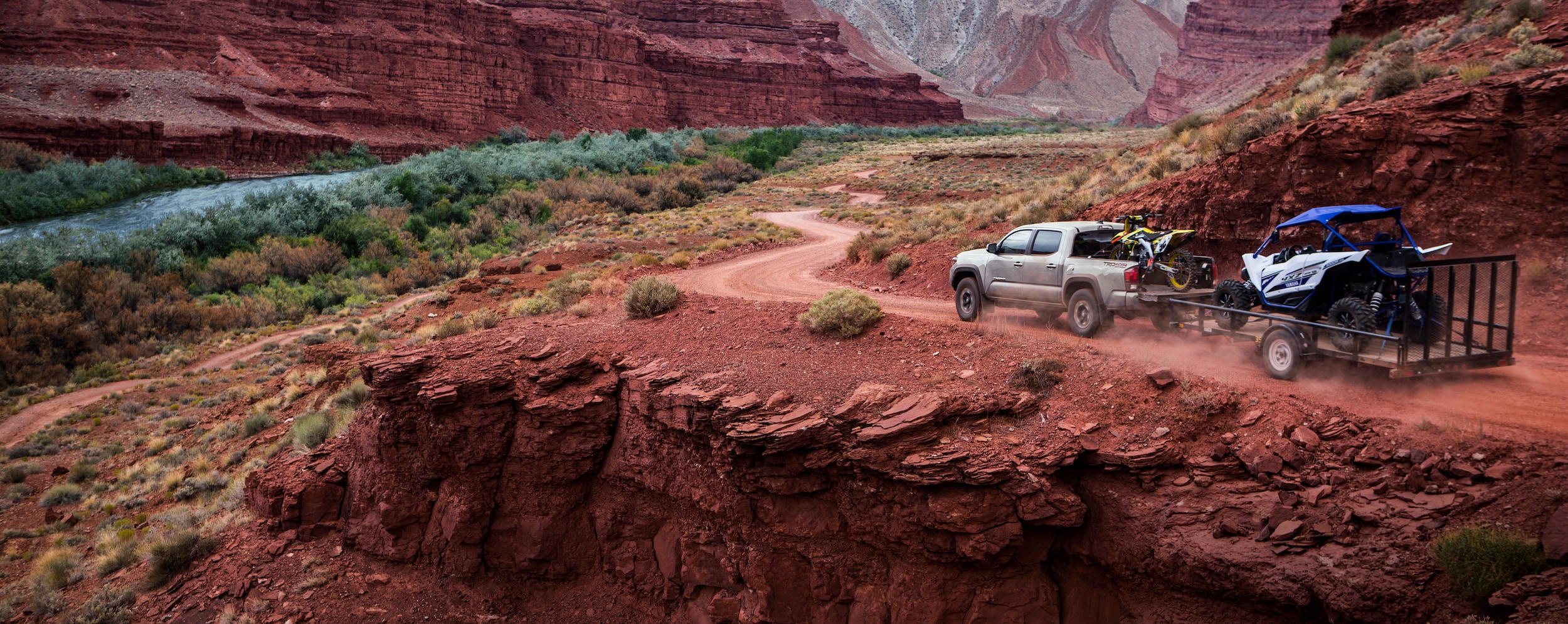 2018 Toyota Tacoma towing a trailer off-road