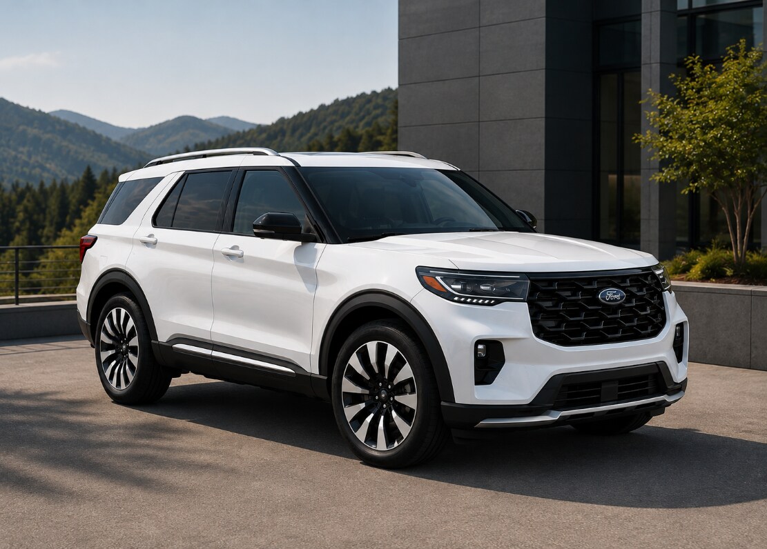 White Ford Explorer SUV by Modern Mountain Architecture
