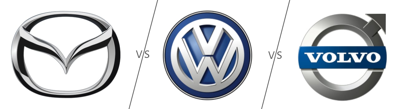Used SUVs lineup comparison Mazda VW Volvo Bob Penkhus Dealerships.png Mazda vs Volkswagen vs Volvo comparison logos