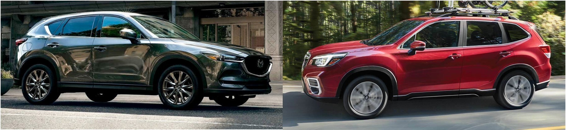 2020-mazda-cx-5-vs-subaru-forester-bob-penkhus-mazda-dealership.jpg a 2020 Mazda CX-5 next to a 2020 Subaru Forester