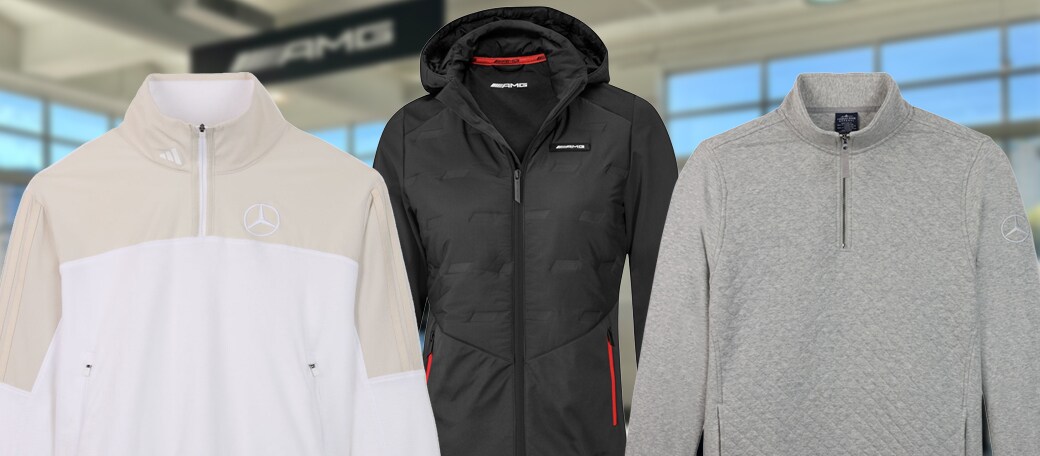 AMG sweatshirts and hoodies in black holiday display