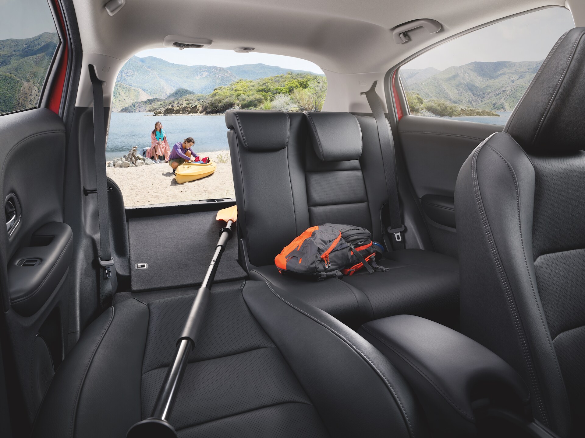 Boch Honda is a Car Dealership near Braintree, MA | View of family on the beach from inside of 2020 Honda HR-V