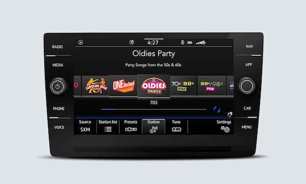 2022 Volkswagen Taos SiriusXM with 360L touchscreen interface showing channel options
