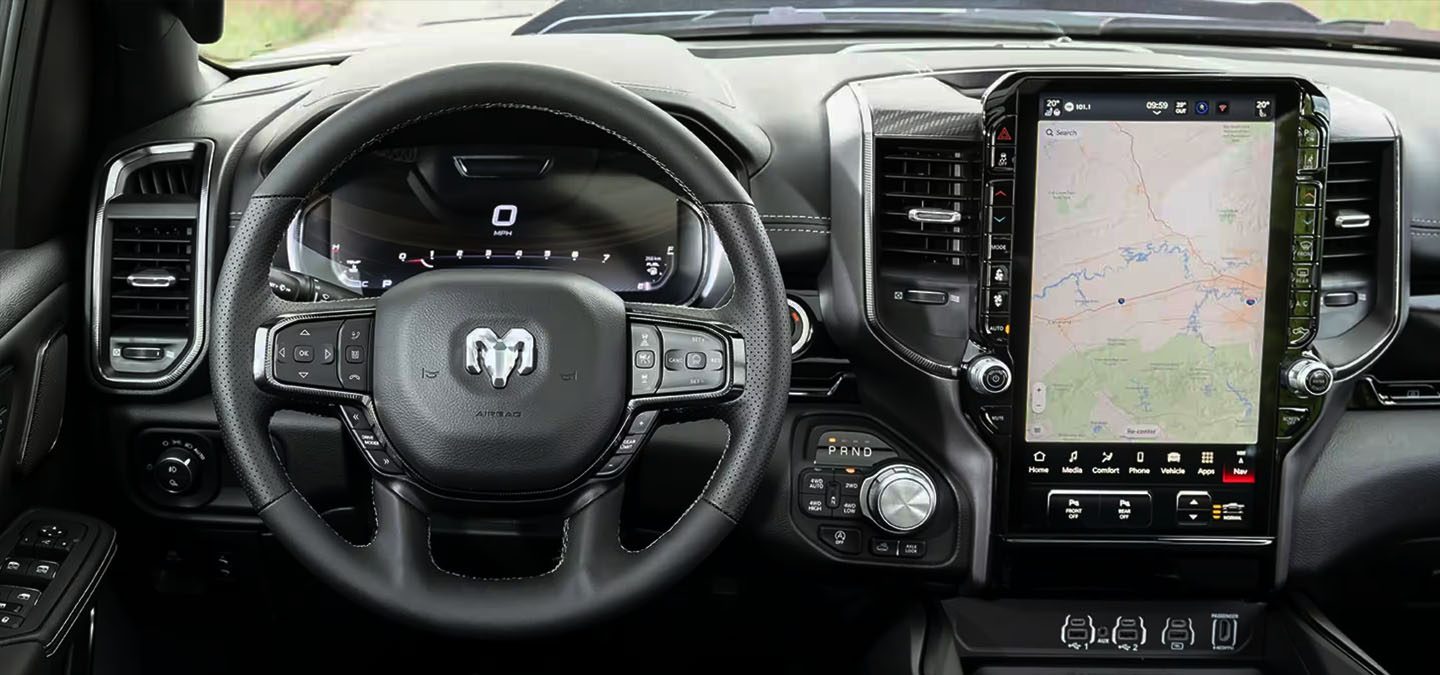 Touchscreen%20inside%20the%202025%20Ram%201500%20near%20Orange.jpg Touchscreen inside the 2025 Ram 1500 near Orange