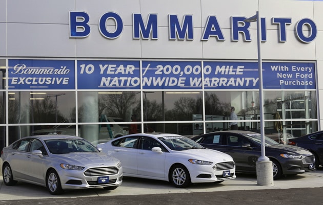 Visit the Bommarito Ford Super Store for your next car purchase or service appointment. Exterior photo of the Bommarito Ford dealership in Hazelwood, MO.