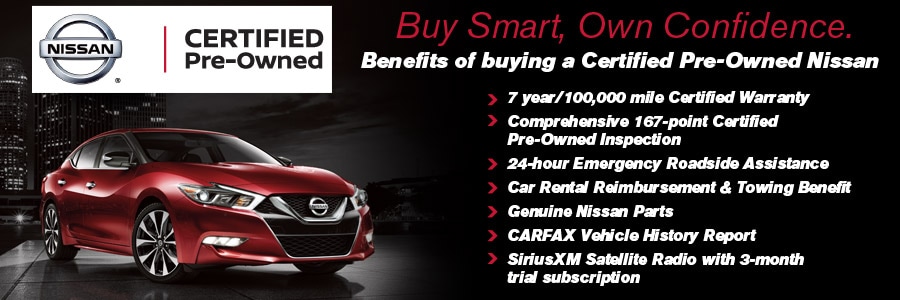 Check out the benefits of buying a Certified Pre-Owned Nissan car from Bommarito Nissan Ballwin Banner of the benefits of buying a Certified Pre-Owned Nissan.