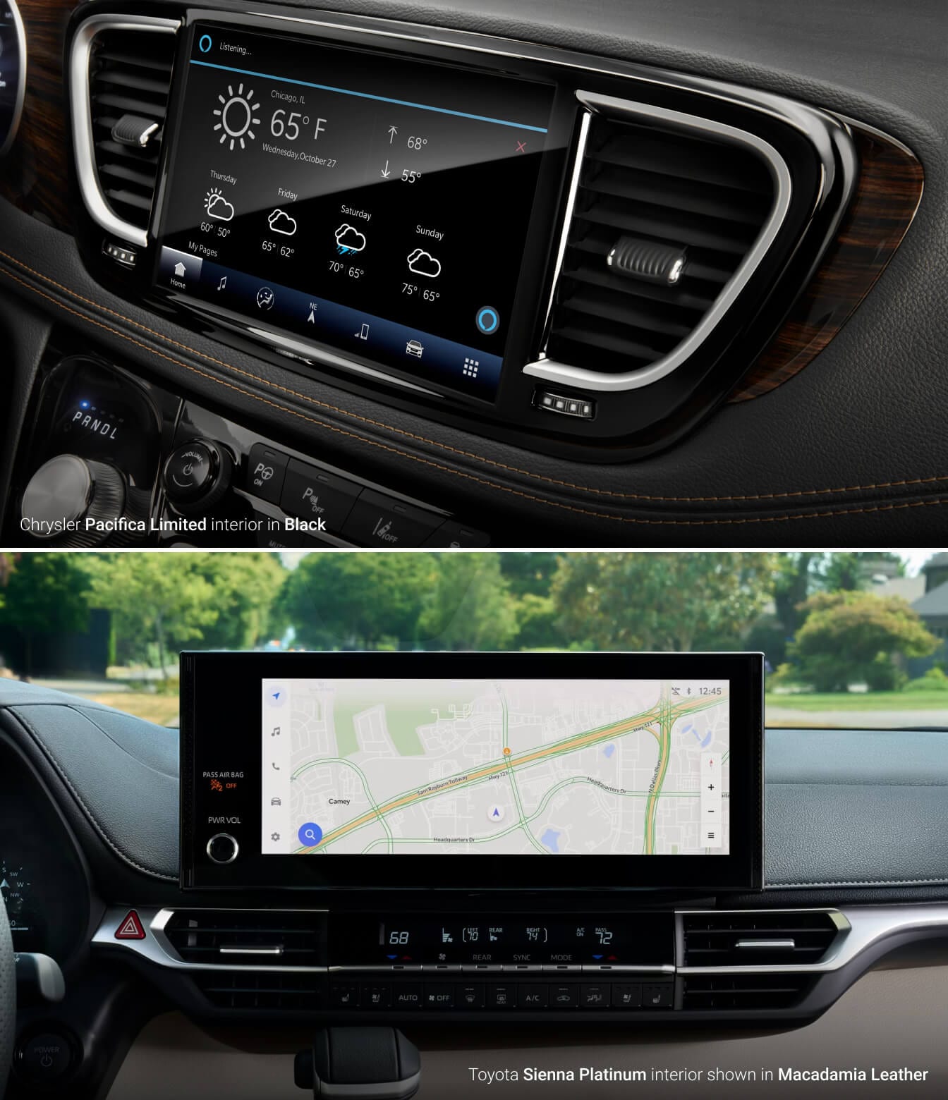 2025 Chrysler Pacifica vs. 2025 Toyota Sienna Interior and Technology