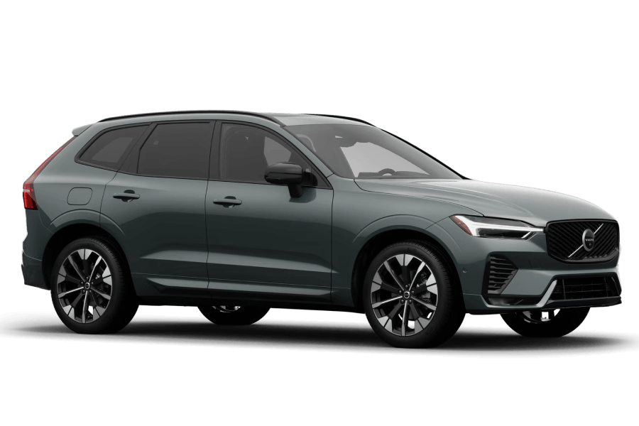 A three quarter side view of a dark gray Volvo XC60.