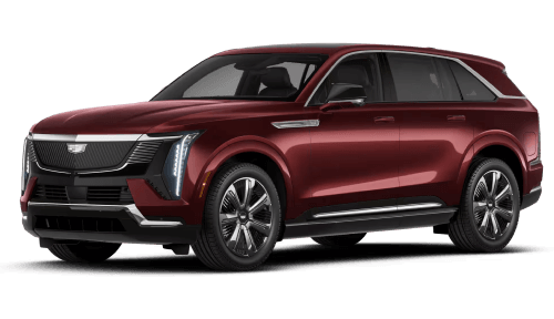 2026 Cadillac Escalade IQ Premium Luxury in Black Cherry Tintcoat from a three-quarter angle.