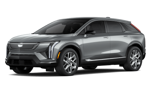 2026 Cadillac Optiq Premium Luxury in Argent Silver Metallic from a three-quarter angle.