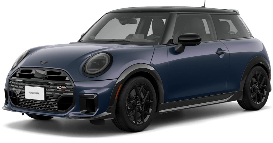 JCW 2 Door MINI Cooper JCW 2-Door in Indigo Sunset Blue in three-quarter angle.