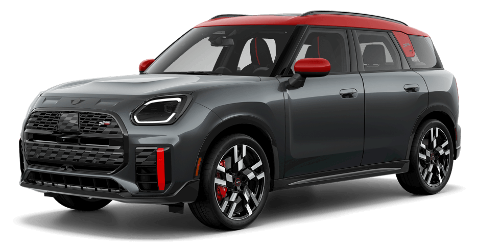 Grey & Red MINI Cooper JCW ALL4 in three-quarter drivers side angle
