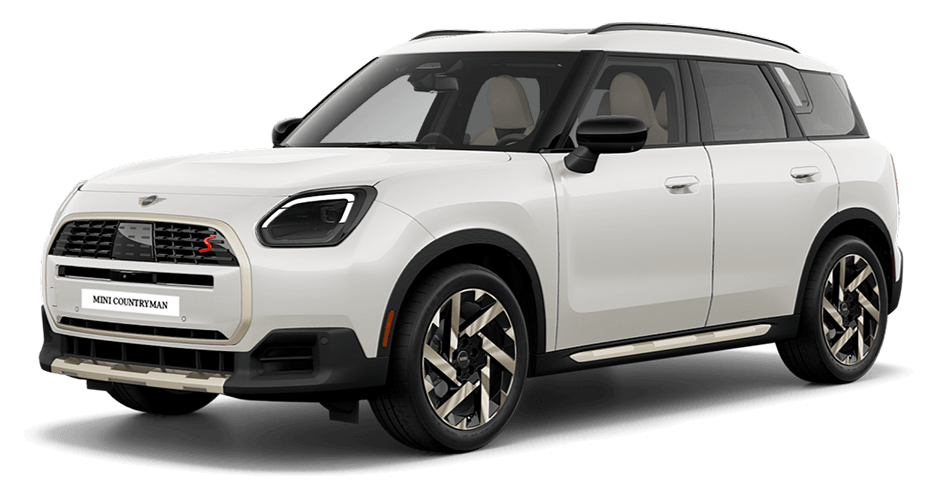 White MINI Countryman S ALL4 in three-quarter drivers side angle.