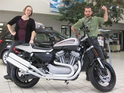 The Internet Department's Mike and Marie with the Harley XR1200.