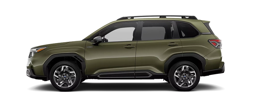 Green 2026 Subaru Forester Limited Hybrid, side profile view