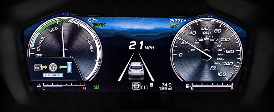 Close-up of the 2026 Subaru Forester Hybrid fully digital instrument cluster