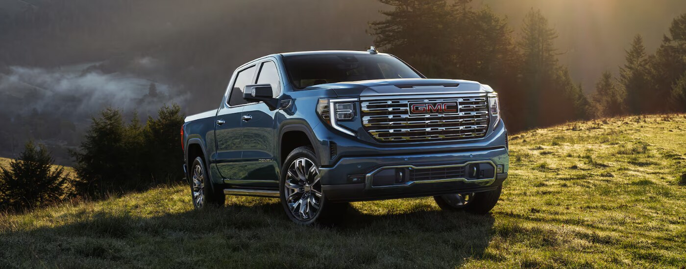 trucks%20for%20sale%20-%202025%20GMC%20Sierra%201500%20-%20grassy%20knoll.png Blue 2026 GMC Sierra 1500 Denali parked in a field