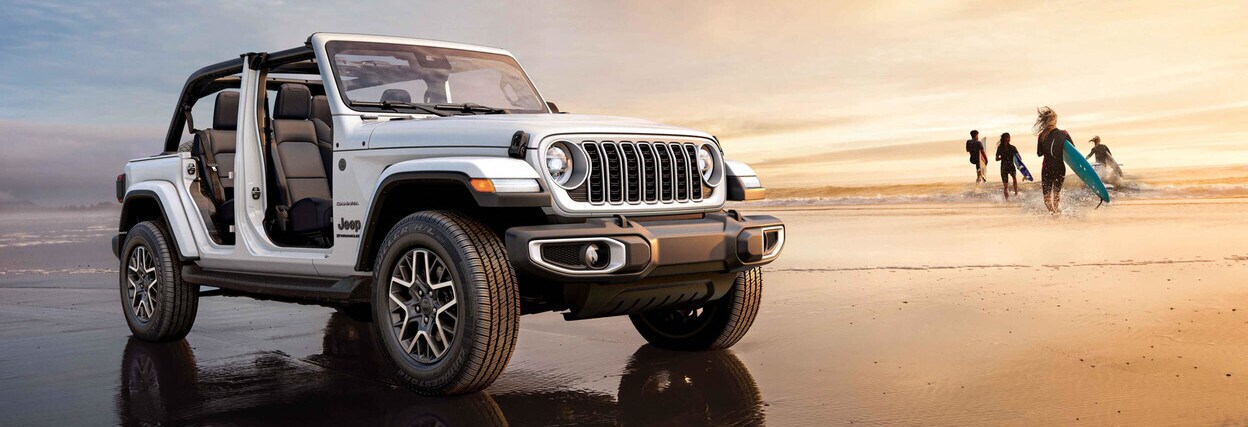 2026 Sahara Coastal 2026 Jeep Wrangler Sahara with the top off on a South Florida beach