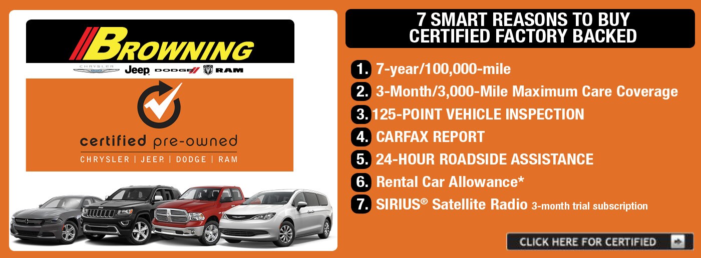 Certified Chrysler Jeep Dodge and RAM vehicles at Browning Dodge Cjrysler Jeep RAM in Norco, CA