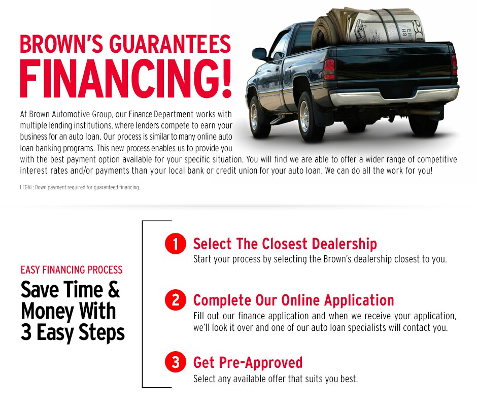 Browns Guarantees Financing finance a new or used vehicle at Brown's Automotive