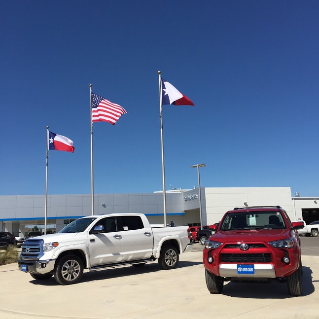 trucks parked at Bruner Toyota trucks on the lot at Bruner Toyota