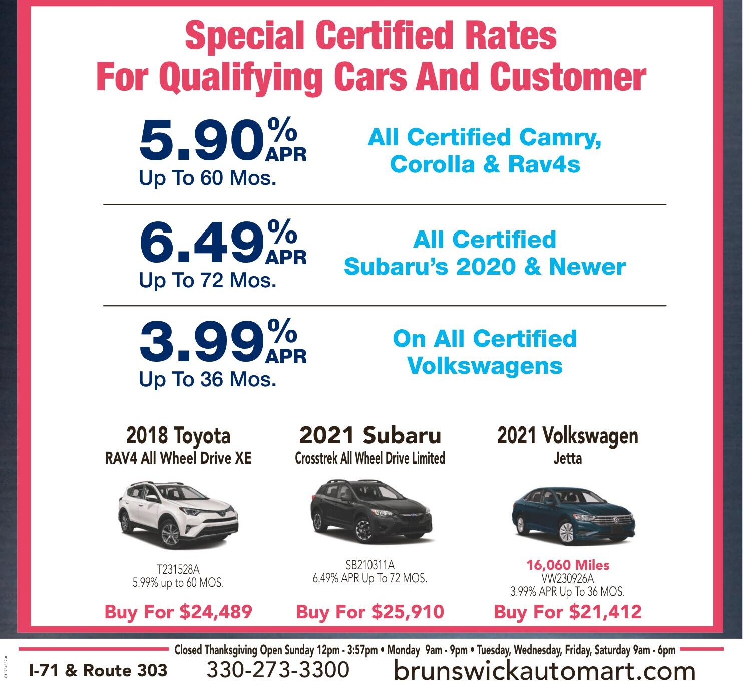 Certified & Used Vehicle Specials in Brunswick Near Cleveland