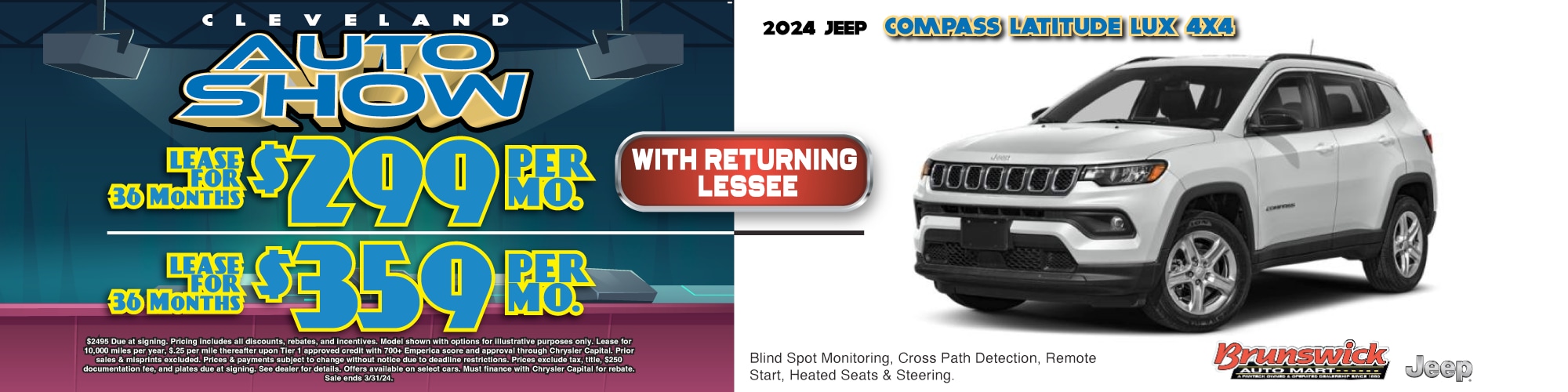 2024 Jeep Compass 359/month Lease Special Brunswick Auto Mart