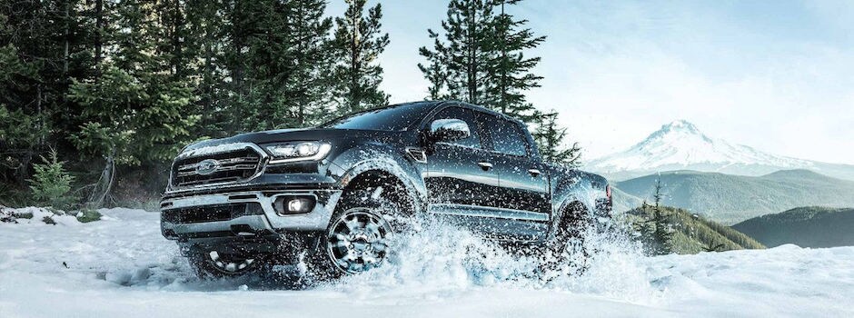 2019 Ford Ranger First Look A 2019 Ford Ranger driving through the snow