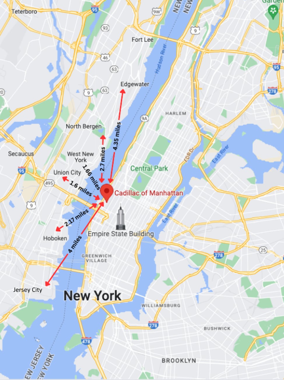 Cadillac of Manhattan distance from jersey